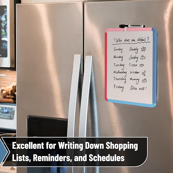 Mr. Pen- Dry Erase Board, 14” x 11” with a Black Dry Erase Marker, Pink Tide Frame, Small Mini White Board for Students, Fridge, Wall, Locker, Includes Double Sided Tapes