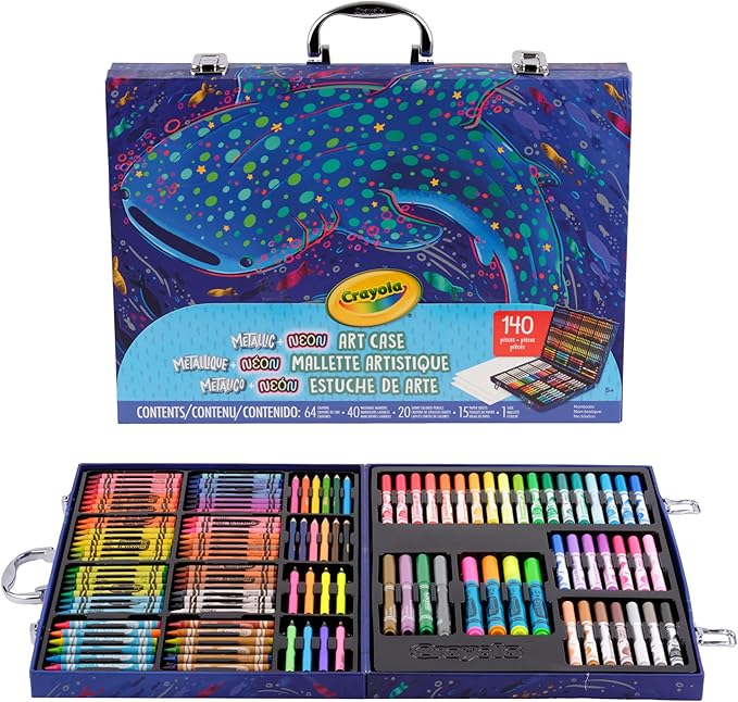 Crayola Art Kit with Neon & Metallic Art Supplies, Includes Crayons, Markers & Colored Pencils, Craft Activity, Gift for Kids, Ages 5, 6, 7, 8