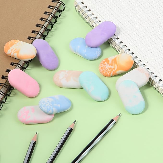 Mr. Pen- Marble Pencil Erasers, 12 Pack, 1" x 2", Soft Rubber Marble Pencil Erasers for School, Office, Art Sketching, Homework, Exams, Clean Smudge-Free Correction