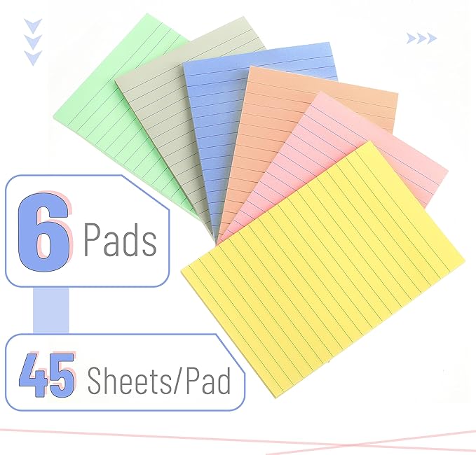 Mr. Pen- Lined Sticky Notes, 4" x 6", 6 Pads, 45 Sheets/Pad, Morandi Color, Sticky Notes with Lines, Ruled Post Stickies, Memo Pads, Self-Stick Note Pad for Office, School, Home, Study