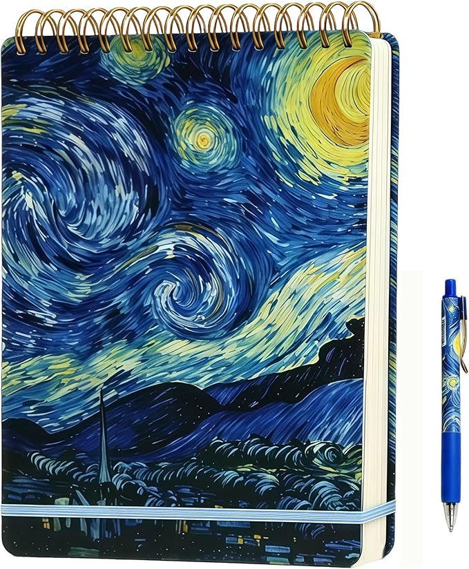 Top Spiral Notebook 8.5x11,Van Gogh Notebooks,Top Steno Notepad 240 Pages, College Ruled, Hardcover Steno Pads, Left-Handed,Spiral Notepads for Work,Office,school supplies Starry Night