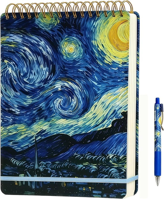 Top Spiral Notebook 8.5x11,Van Gogh Notebooks,Top Steno Notepad 240 Pages, College Ruled, Hardcover Steno Pads, Left-Handed,Spiral Notepads for Work,Office,school supplies Starry Night
