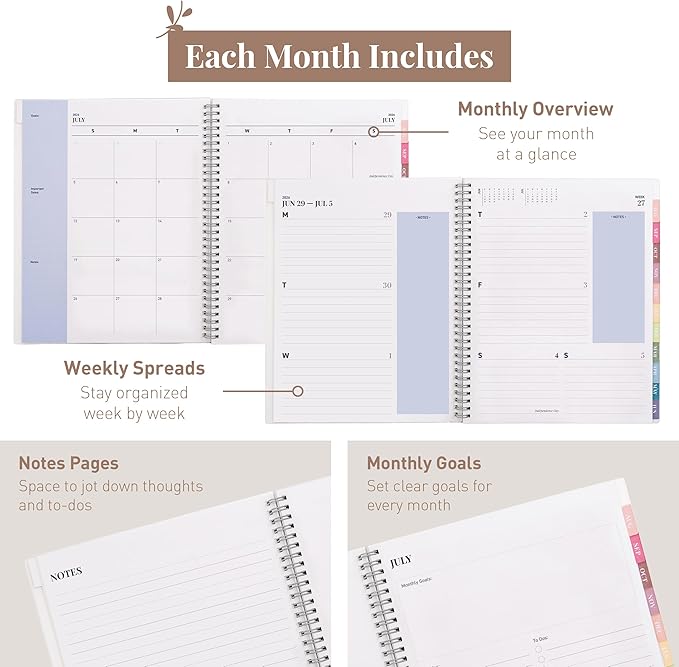 Rileys Academic Planner 2026-2027, Daily, Weekly & Monthly Planner, July 2026 - June 2027, Student Notes Pages, Twin-Wire Binding, Weekly Agenda for School & Work (8.5 x 11-Inches, Blue)