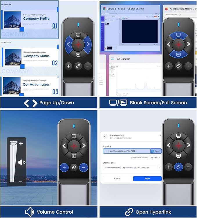 Wireless Presentation Clicker with Laser Pointer, USB-C & USB-A Dual Receiver, Hyperlink & Window Switch Support, 100M Red Light, Compatible with PowerPoint/Keynote/Google Slides