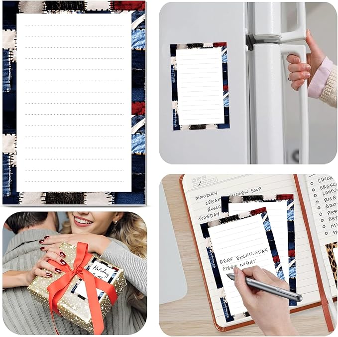 2 Pack Lined Sticky Notes 4x6 in, Cute Self-Stick Notepads with Lines, Large Memo Pads Strong Adhesive for Office, Home Retro Cowhide Plaid