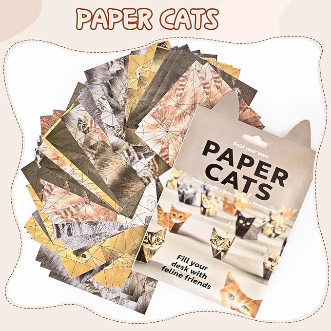 DGRKZY Cute Cat Origami Paper Kit, 3D DIY Paper Cats to Fold, 50 Colorful Sheets, Easy Craft for Beginners, Screen-Free Activity, Desk Decor & Gift for Cat Lovers