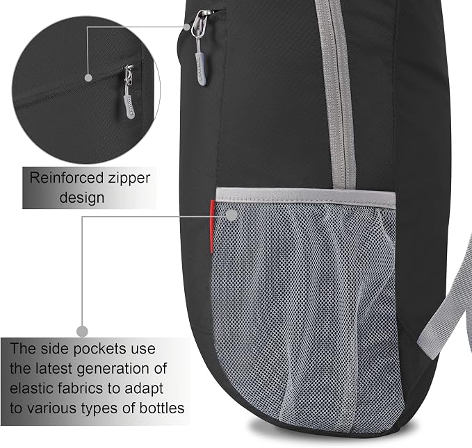 ZOMAKE Lightweight Packable Backpack 20L, Foldable Small Daypack for Hiking | Water Resistant Backpacks Day Bag for Travel Outdoor Camping Sport, Everyday Carry, Multi Compartment Storage(Black)