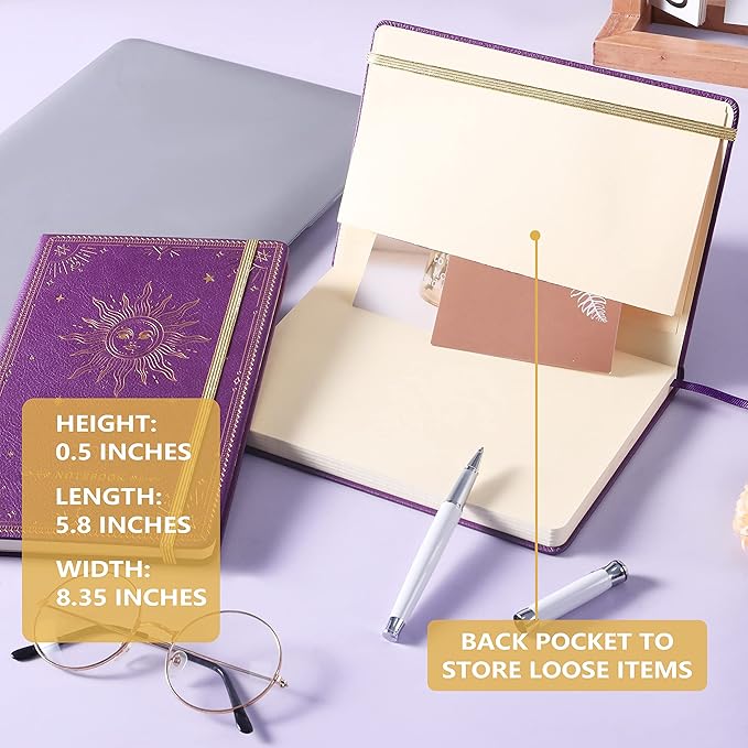 Artfan Ruled Notebook/Journal – Premium Thick Paper Faux Leather Classic Writing Notebook with Pocket + Page Dividers Gifts, Banded, Large, 144 Pages, Hard Cover, Lined (5.8''x 8.4'') - Purple