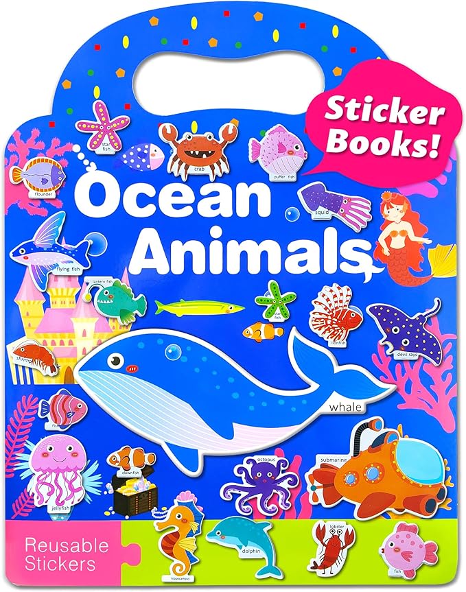 Benresive Reusable Sticker Book for Toddlers, Stickers for Kids, Travel Toys for Arts & Crafts Activities, Birthday Gift for Boys & Girls, Ocean Themes