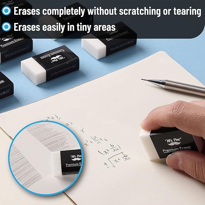 Mr. Pen- White Pencil Eraser, 8 Pack, Large Latex Free Block Erasers for School, Office, Art Sketching, Homework, Exams, Clean Smudge-Free Correction