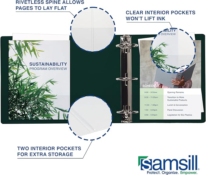 Samsill Durable 1.5 Inch Binder, D Ring Binder, Customizable Clear View Cover, Forest Green, Holds 350 Pages