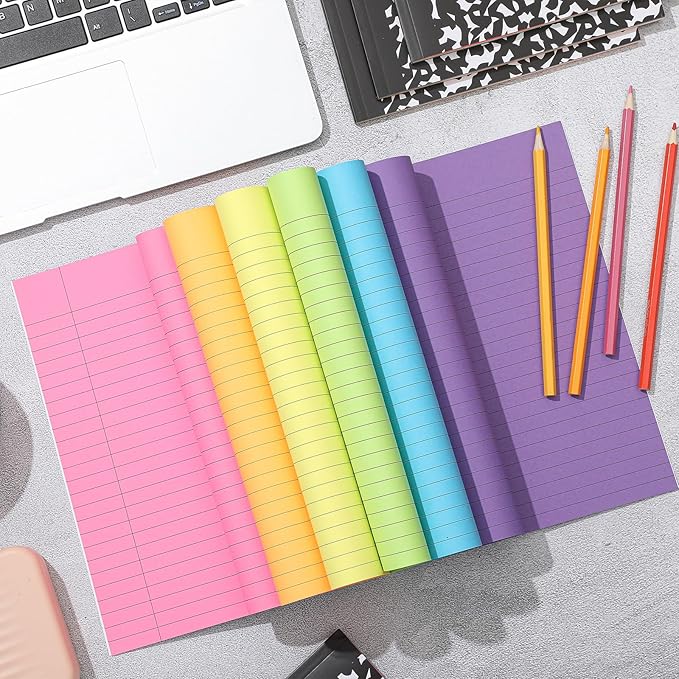 Henoyso 6 Pcs 120 Pages Colored Paper Notebooks 9.75" x 7.5" Rainbow Colors Lined Paper Notebook Wide Ruled Marble Notebooks Journals Bulk for Office School Supplies(Black Classic)