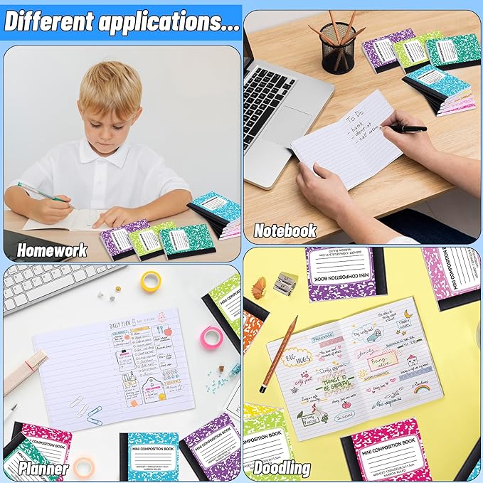 72 Pack 4.5" x 3.25" Mini Composition Notebooks Bulk 8 Colors College Ruled Half Composition Notebook Narrow Ruled Small Pocket Marble Journal 60 Sheets for Students Office School Supplies
