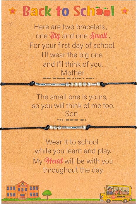 EOBOH Back to School Supplies, Back to School Bracelet Mommy and Me, Prek Matching Wish Bracelets Set, Adjustable Bracelet for Boys Girls Gifts Stuff Bulk