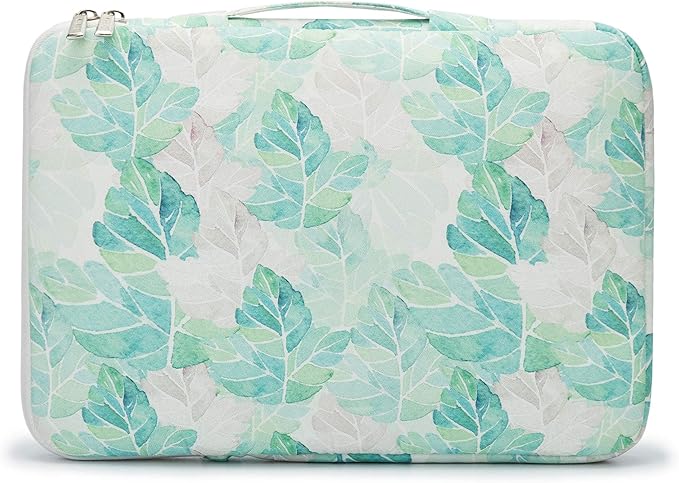 Kinmac 360 Degree Protective Laptop Sleeve Case Bag with Handle for MacBook Air 15 inch and 15 inch-15.6 inch HP Lenovo Dell ASUS Acer Notebook Computer (Green Leaf)