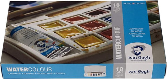 Van Gogh Watercolor Paint Set, Plastic Pocketbox, 18-Half Pan + 2x10ml