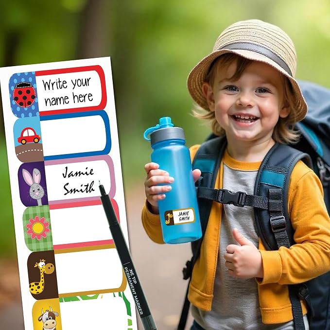 Camp Essentials Label Pack - 252 Waterproof Name Labels for Kids, Name Stickers, Bag Tags & Clothing Labels for Kids Camp, Iron on Tags for Clothing & No Iron Washable Fabric Sticker for Clothes