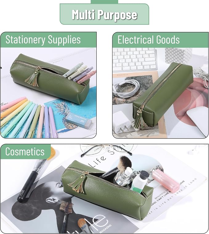 Mr. Pen- PU Leather Pencil Case, Green | Pencil Case Small Pencil Pouch Aesthetic Pencil Cases