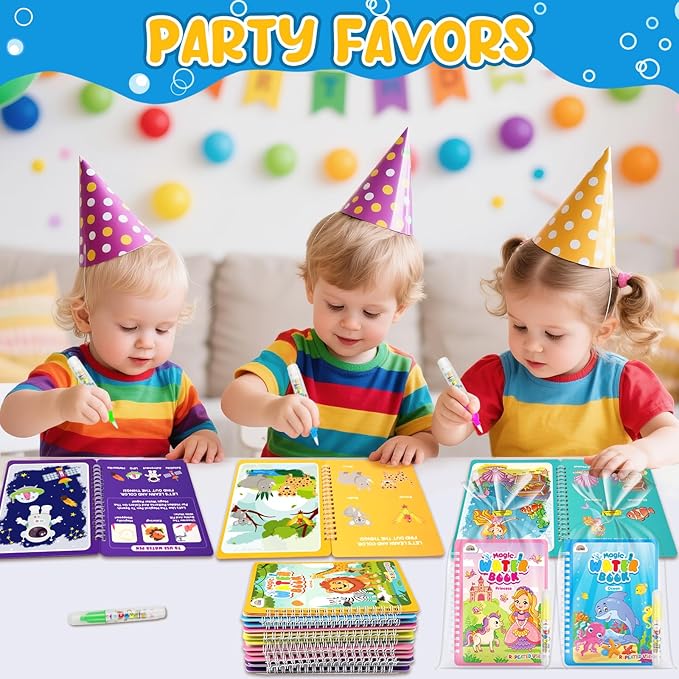 ZMLM 24 Pack Water Coloring Books for Toddlers, Reusable Paint with Water Books with Pen, Mess Free Magic Doodle Party Favors Bulk for Kids Ages 3-8 Boys Girls
