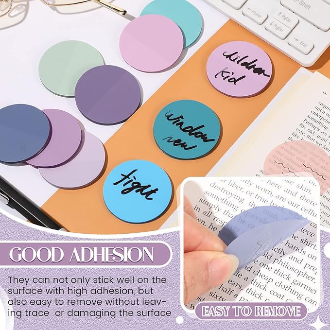 Sabary 500 Sheets Transparent Sticky Notes Round Translucent Sticky Notes Tabs Colorful Page Flags Stickers Clear Book Markers Bible Journaling Office Back to School Supplies(1.75 Inch,Stylish)