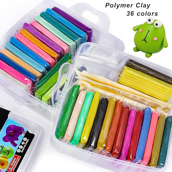 CiaraQ Polymer Clay 36 Colors Starter Kit - Oven Bake Modeling Clay for Kids & Artists, Non-Sticky DIY Clay with Sculpting Tools, Fun Gift for Children Ages 4+, 2.6 lb