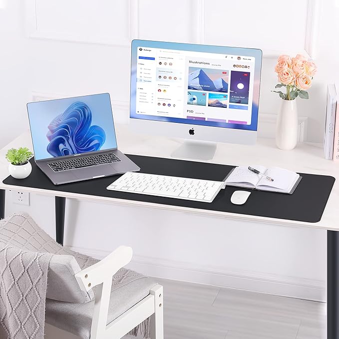 AFIING Large Desk Mat 47" x 17", Dual-Sided Natural Cork & PU Leather Desk Pad, Non-Slip Waterproof Mouse Pad for Office, Home & Gaming, Black