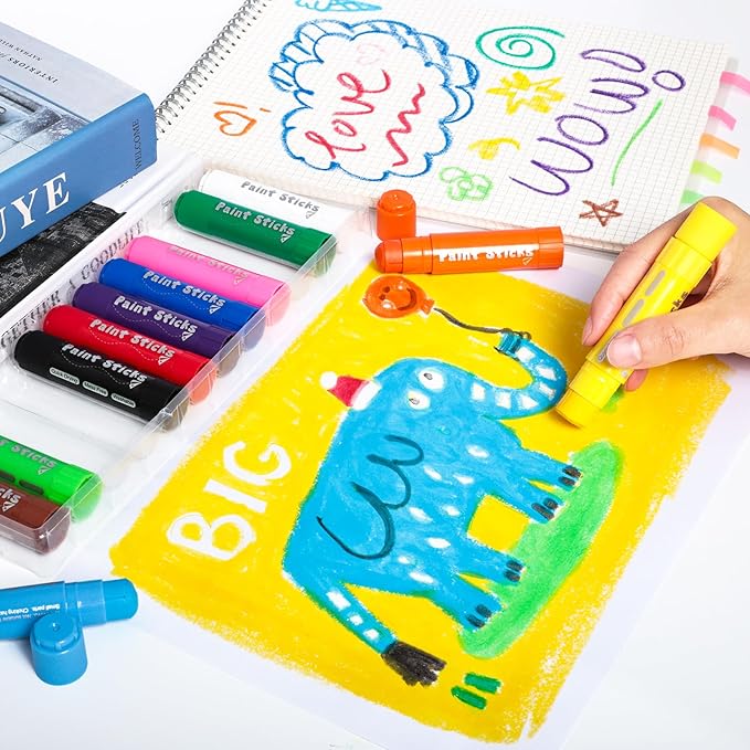 Aen Art Paint Sticks, 12 Colors Solid Tempera Paint Sticks for Kids, Quick Drying Washable Paint for Toddlers, Christmas Gifts for Kids