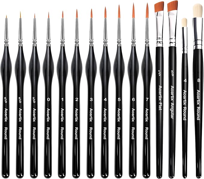 15 Pcs Miniature Brush Dry Brushes, Detail Paint Brushes for Acrylic Oil Watercolor Supplies, Miniature Models & Craft Painting with Triangular Handles