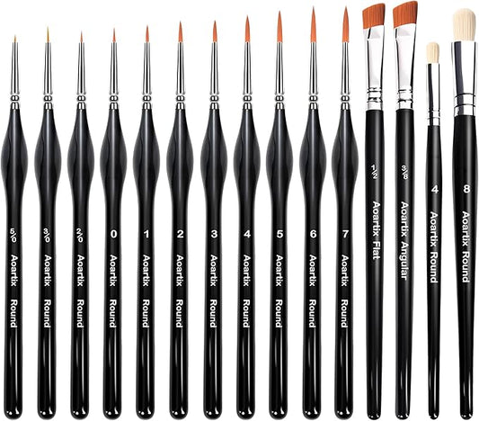15 Pcs Miniature Brush Dry Brushes, Detail Paint Brushes for Acrylic Oil Watercolor Supplies, Miniature Models & Craft Painting with Triangular Handles