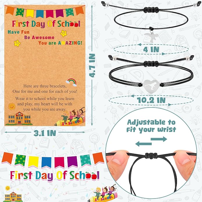 EOBOH First Day of School Bracelet Mommy and Me, Prek Matching Wish Bracelets Set, Adjustable Bracelet for Boys Girls Gifts Stuff Bulk