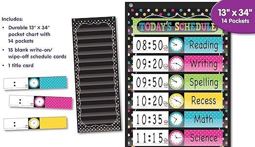 Teacher Created Resources TCR20752 Chalkboard Brights 14 Pocket Daily Schedule, Nylon/Vinyl, Black