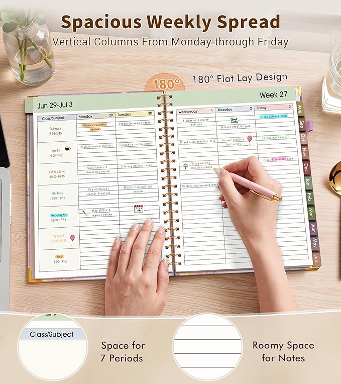 Teacher Planner 2026-2027, July 2026 - June 2027, Academic Weekly & Monthly Calendar Planner with Tabs, 8.5" x 11" A4 Teacher Lesson Plan Book with 7 Periods, Daily Agenda School Organizer for Teacher Student Homeschool, Pink Marble