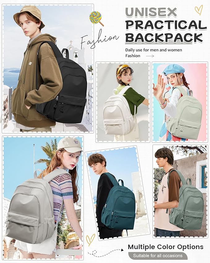Small Grey Backpack for School Women Girls, Waterproof Bookbag Cute High School Backpack for Men Teen Boys, Lightweight Travel College Back Pack Mochilas Escolares para Casual Daypack