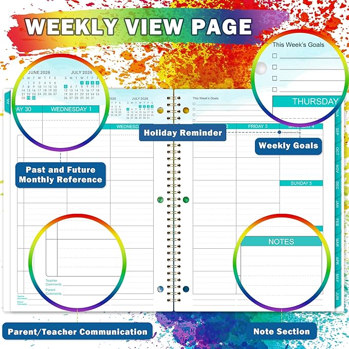 Student Planner 2026-2027 - Academic Planner from July 2026 - June 2027, Weekly & Monthly for Students 11"x 8.3", Flexible Cover, Strong Golden Binding, Printed Tabs, with Stickers