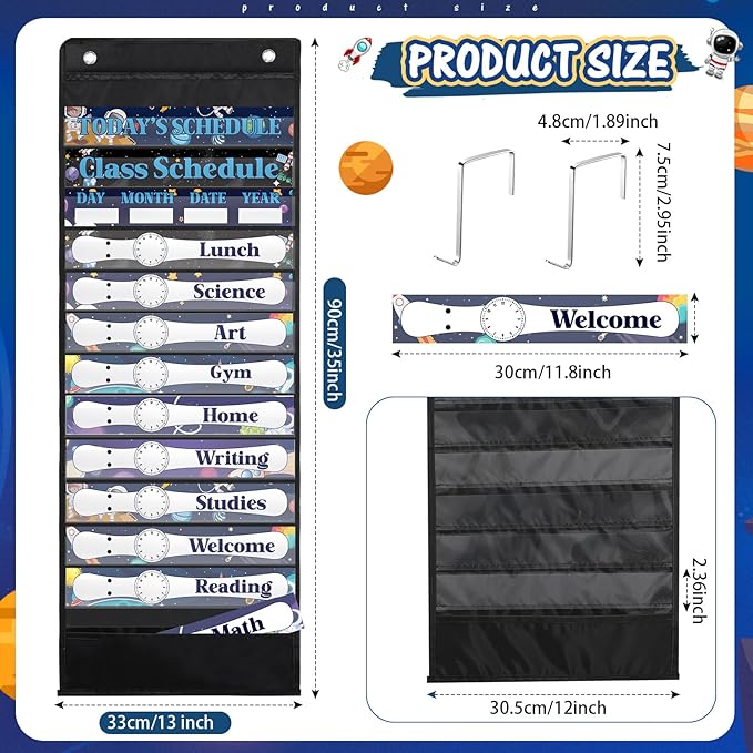 Daily Schedule Pocket Chart For Classroom Decor With 13+1 Pockets And 42 Designed Schedule Cards, Teacher Supplies For Preschool Classroom Home Office Back To School Decorations(Starry sky)