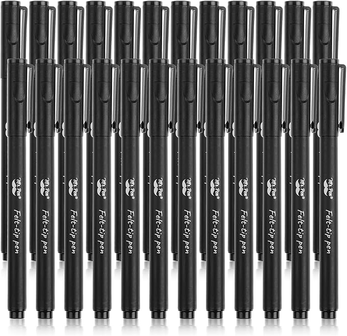 Mr. Pen- Black Felt Tip Pens, Fine Point, 24 Pack, Fast Drying, No Smear, Bulk Bible Journaling Pens No Bleed-Through for Planners, Sketching, Writing