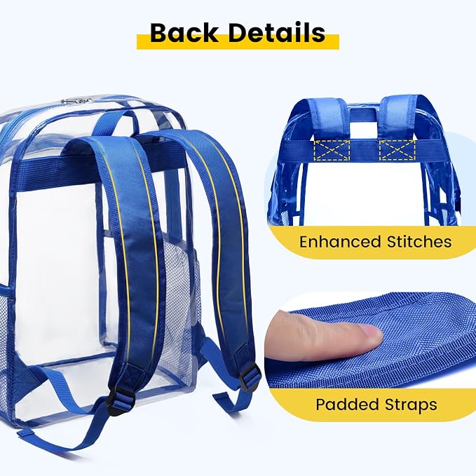 Vorspack Clear Backpack Heavy Duty - Large Clear Backpacks Transparent Bookbag for Girls Boys Large See Through Bag for Work, College, Concert - Blue