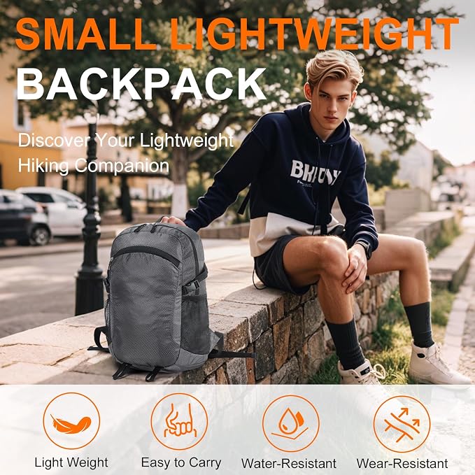 Small Hiking Backpack Travel Lightweight Hiking Packable Daypack Water-Resistant Foldable Backpacks 15L for Travel Women Men Camping (Grey)