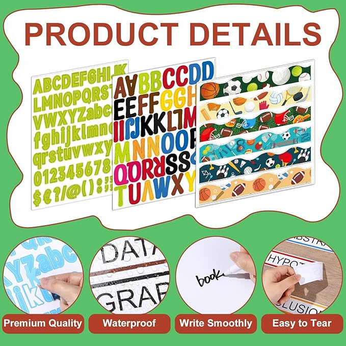 122 Pcs Science Fair Board Supplies 72 Sports Football Trim Scalloped Borders 36 Presentation Board Subtitle 6 Self Adhesive Project Title 8 Letter Sticker for Classroom Office Display Decor(Sports)