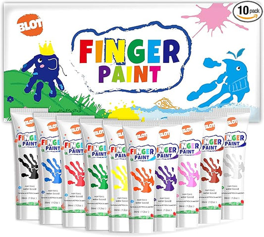 Kids Washable Finger Paint for Toddlers Art Supplies Gift for Baby Hand Painting DIY Crafts, Non Toxic, 10 Colors, 36ml/Tube
