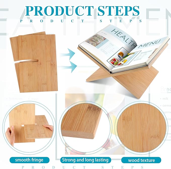 Geetery Book Stand Book Holder for Display Reading Textbook Holder Open Display Stand for Open and Closed, Cookbook, Magazines, Textbooks, Recipe(Wood Color)