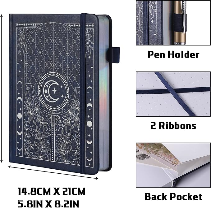 TIEFOSSI Dotted Journal Notebook, 160gsm 190 Numbered Thick Paper, A5 Hardcover Dotted Grid Diary for Women Men Work Writing, Journaling, Drawing, 5.8 x 8.3 in