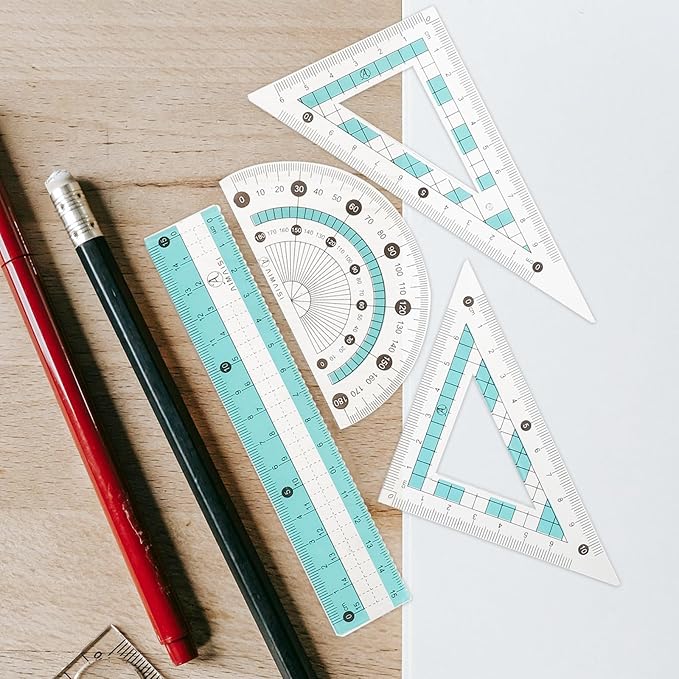 Operitacx Multi-Functional Drawing Office Ruler Kit with Compass Protractor and Triangles 7.08 Inch Clear Ruler for Kids Drawing Tools and School Math Supplies
