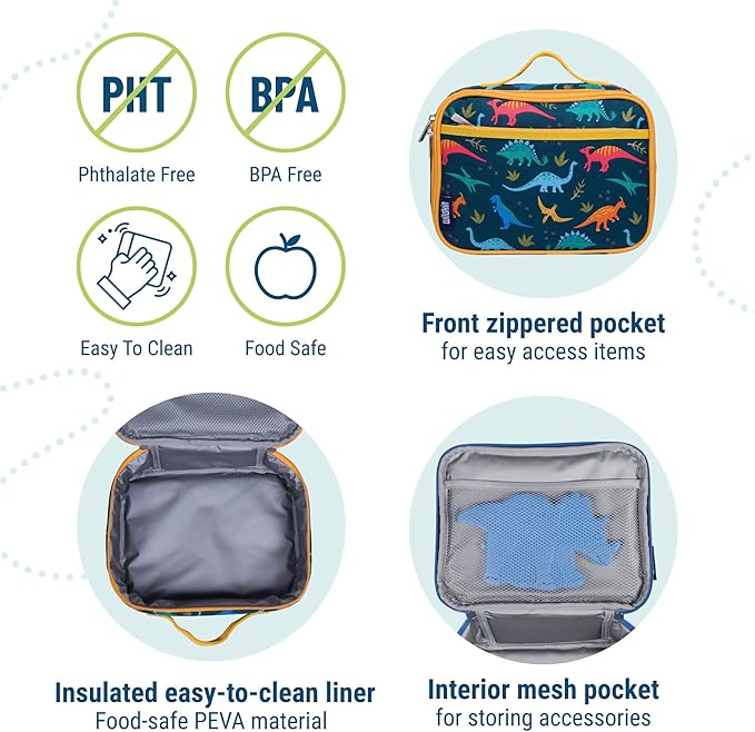 Wildkin Kids Insulated Lunch Box, Keeps Food Hot or Cold, BPA-Free with Mesh Pockets & Easy-Clean Lining – Ideal for School, Travel & Daycare – Jurassic Dinosaurs