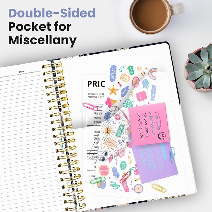 Taja Pretty Large Spiral Lined Notebook for Work with 5 Removable Dividers