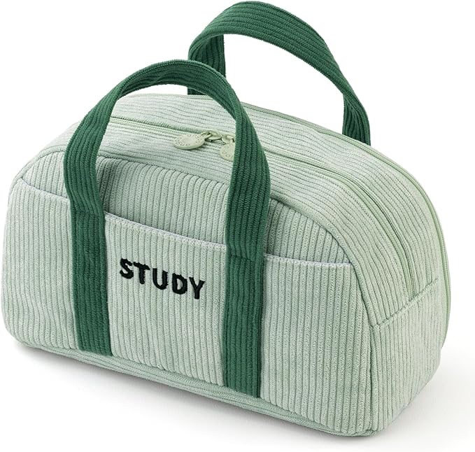 EASTHILL Corduroy Hand-held Pencil Case Large Cute Pencil Pouch Stationery Pen Bag for Teen Girls-Green