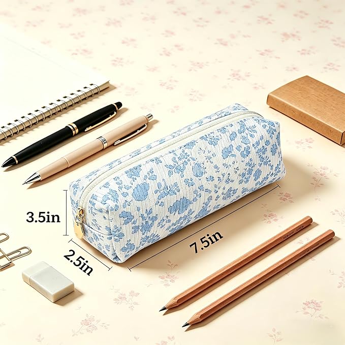 Pencil Case, Pencil Pouch for Women, Pencil Case Small, Pencil Pouch Aesthetic (Blue floral)