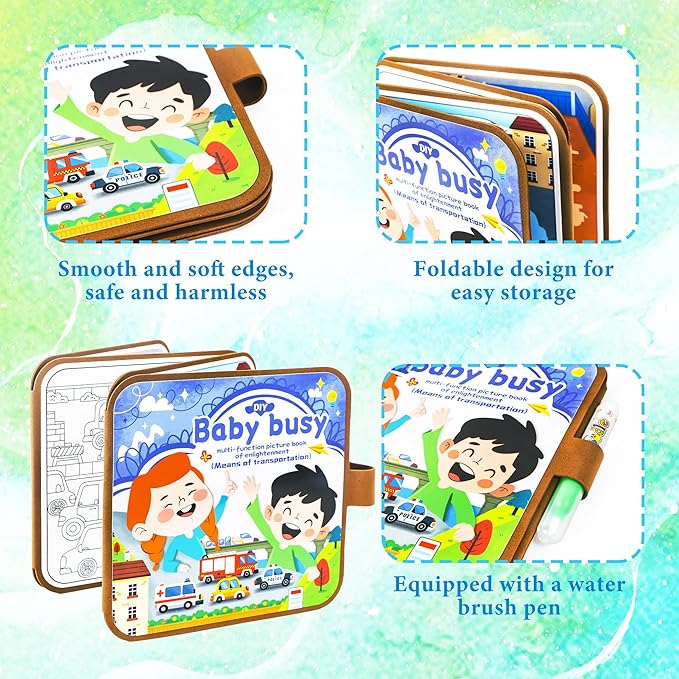 Smilo 4 Pack Magic Water Coloring Book for Kids, Reusable Mess-Free Painting Set with Alphabet, Numbers, Animal Themes, Fun Educational Sorting Game for Fine Motor Skills, Travel Gifts for Boys Girls