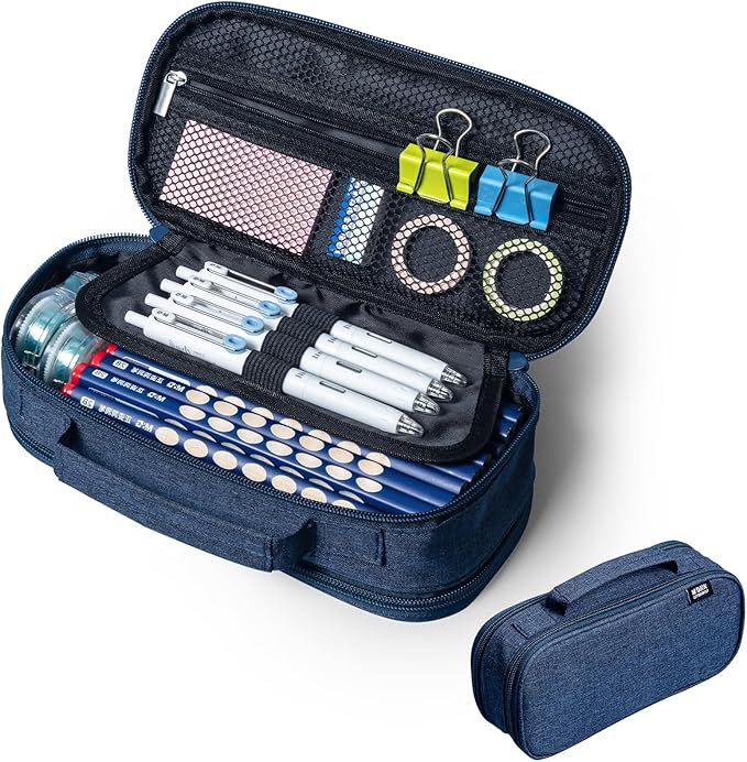 M&G Big Capacity Pencil Case, Large Capacity Pencil Pouch Multi-Slot Pencil Case Organizer, Portable Big Pencil Bags with Zipper for Makeup Brush Teen Boys Girls Office (Blue)
