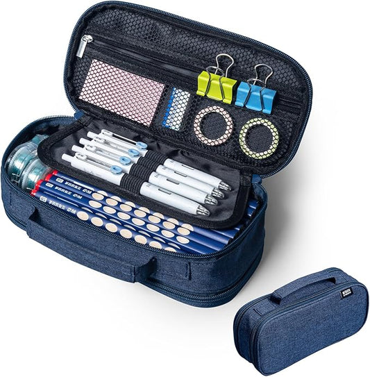 M&G Big Capacity Pencil Case, Large Capacity Pencil Pouch Multi-Slot Pencil Case Organizer, Portable Big Pencil Bags with Zipper for Makeup Brush Teen Boys Girls Office (Blue)